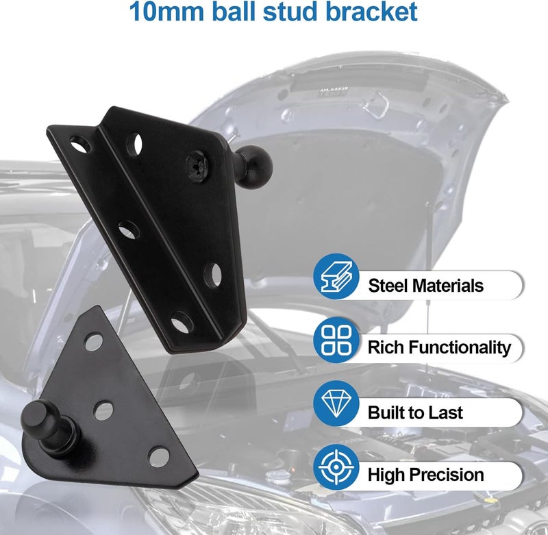 Ojtrtdr 10mm Ball Stud Bracket, Gas strut mounting Brackets,Ball Stud Mounting Brackets for Lift Supports Shocks Spring Prop, Gas strut Mount, Lifting Bracket, Set of 4, Black - Image 5
